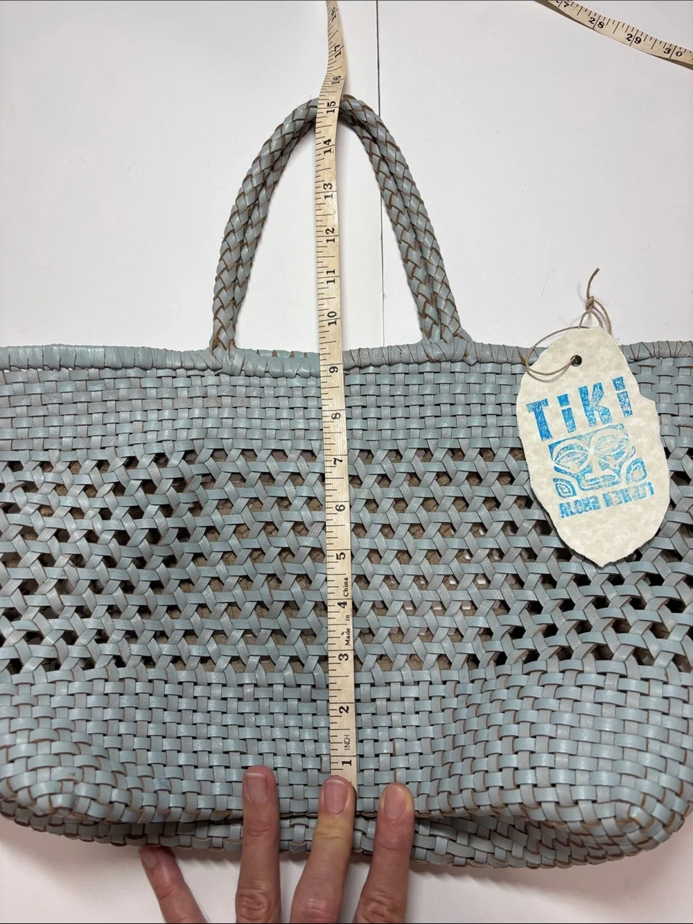 Anthropology Aqua Blue Leather Woven Purse